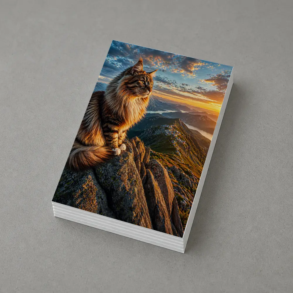 Maine Coon Cat Mountain Summit Sunset View – Postcards