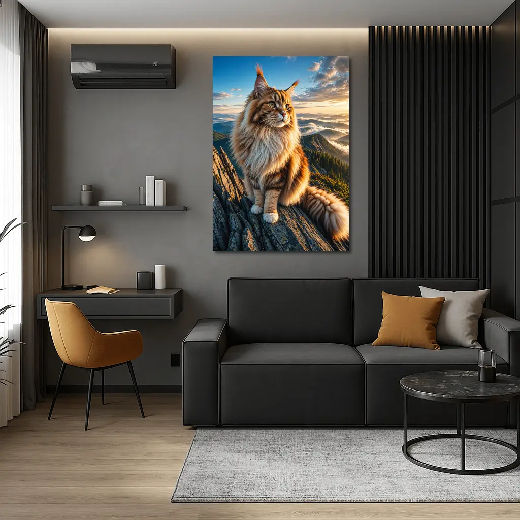 Maine Coon Cat on Mountain Summit Sunset – Wall Art