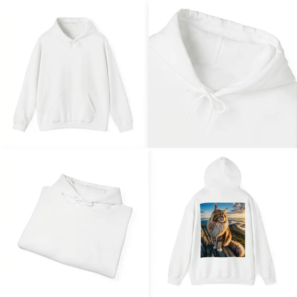Maine Coon Cat on Mountain Summit Sunset – Hoodies
