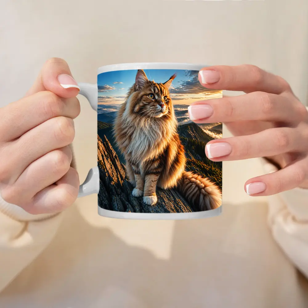 Maine Coon Cat on Mountain Summit Sunset – Mugs