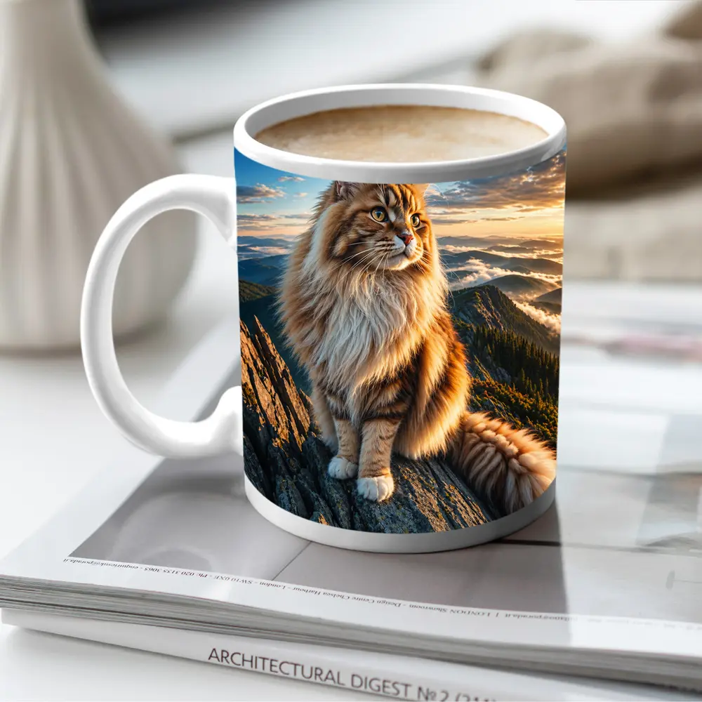 Maine Coon Cat on Mountain Summit Sunset – Mugs