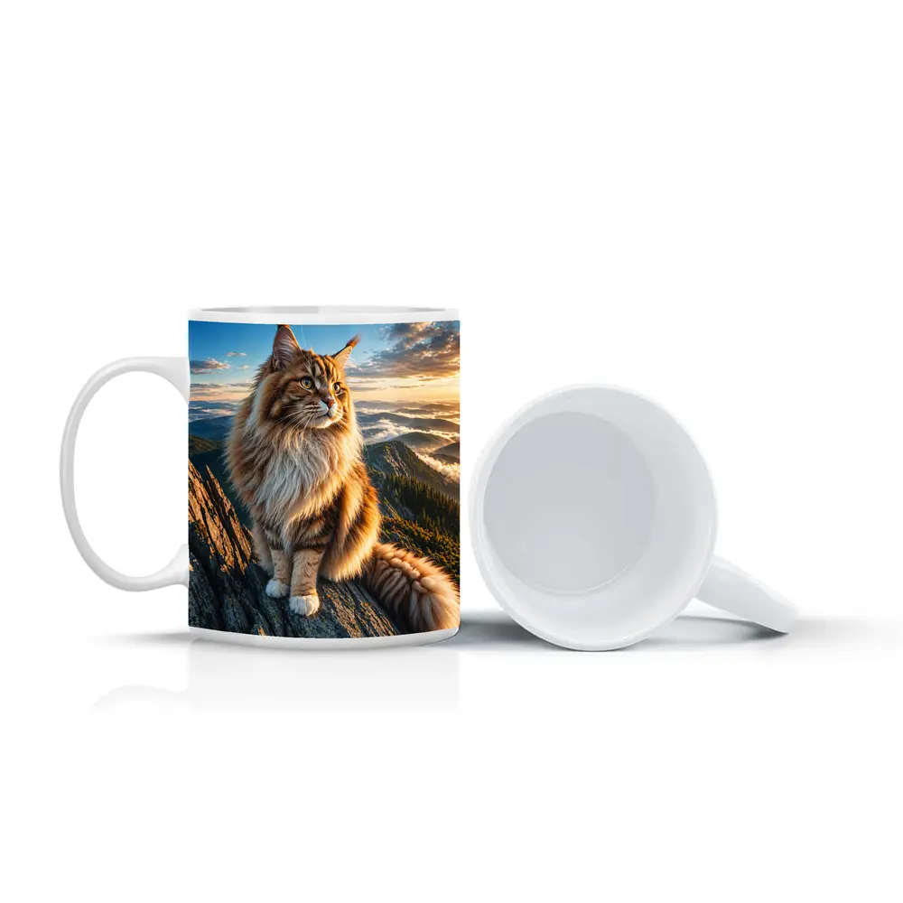 Maine Coon Cat on Mountain Summit Sunset – Mugs