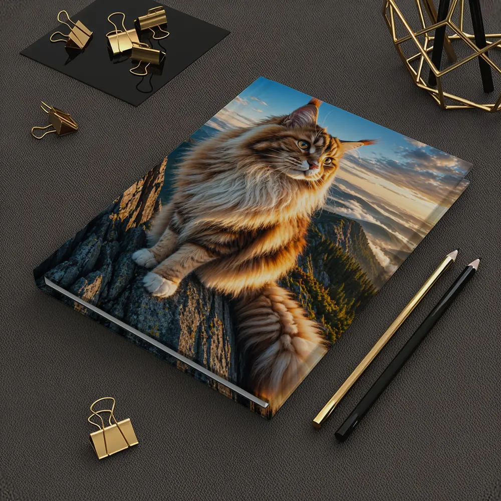 Maine Coon Cat on Mountain Summit Sunset – Notebooks