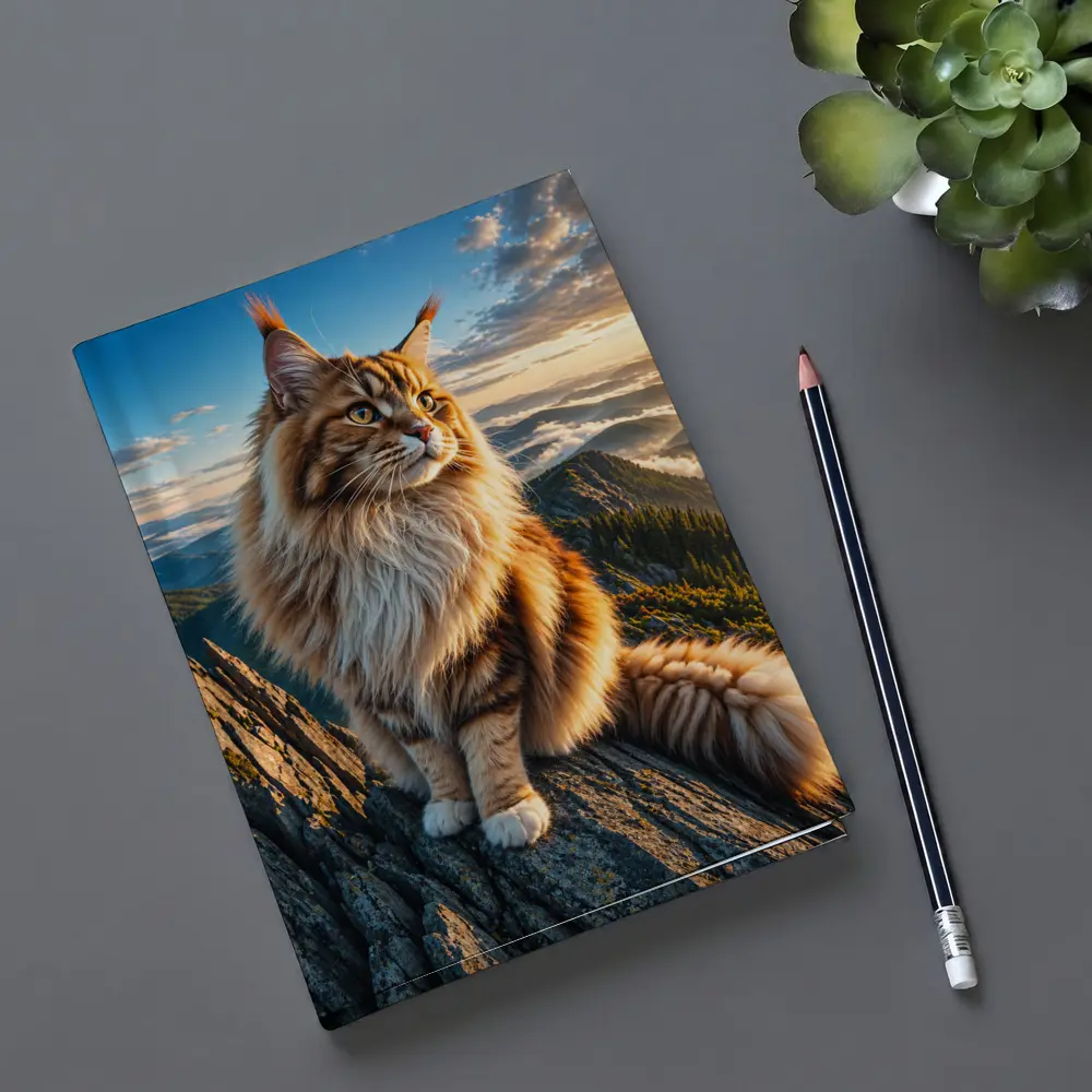 Maine Coon Cat on Mountain Summit Sunset – Notebooks