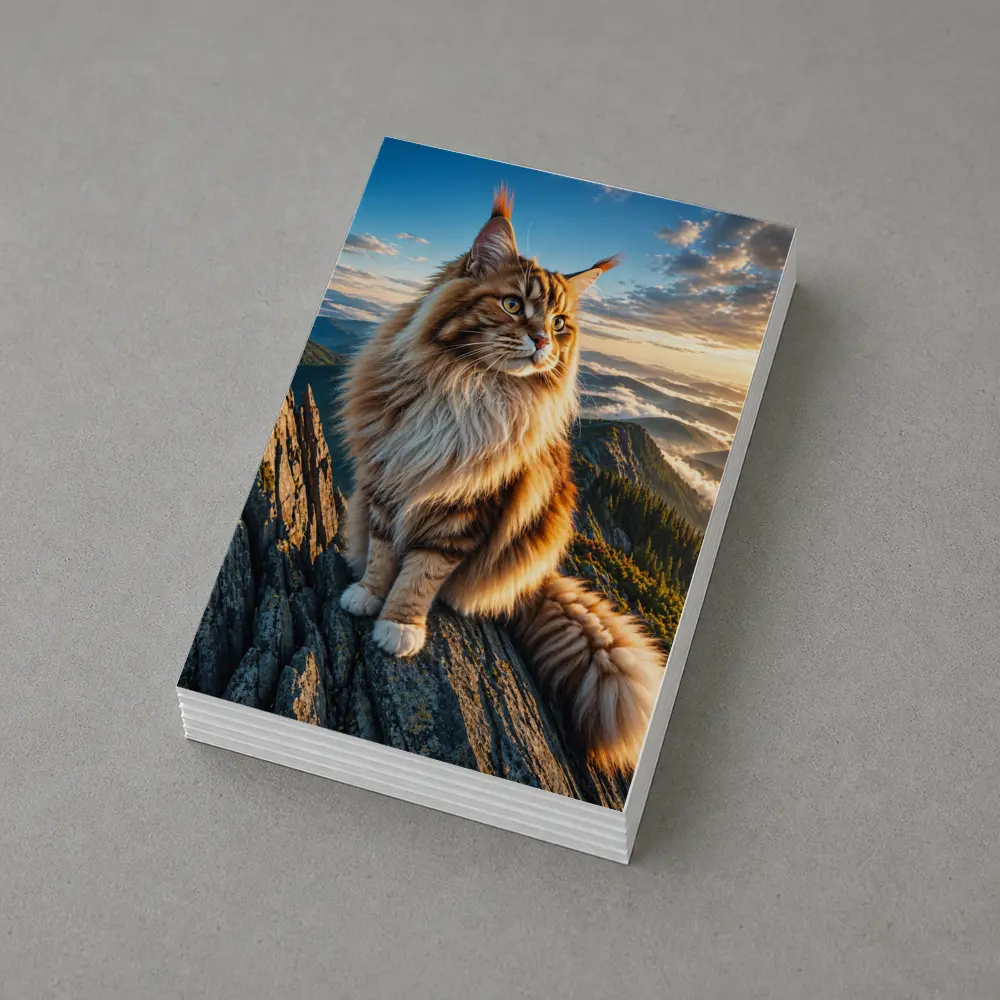 Maine Coon Cat on Mountain Summit Sunset – Postcards