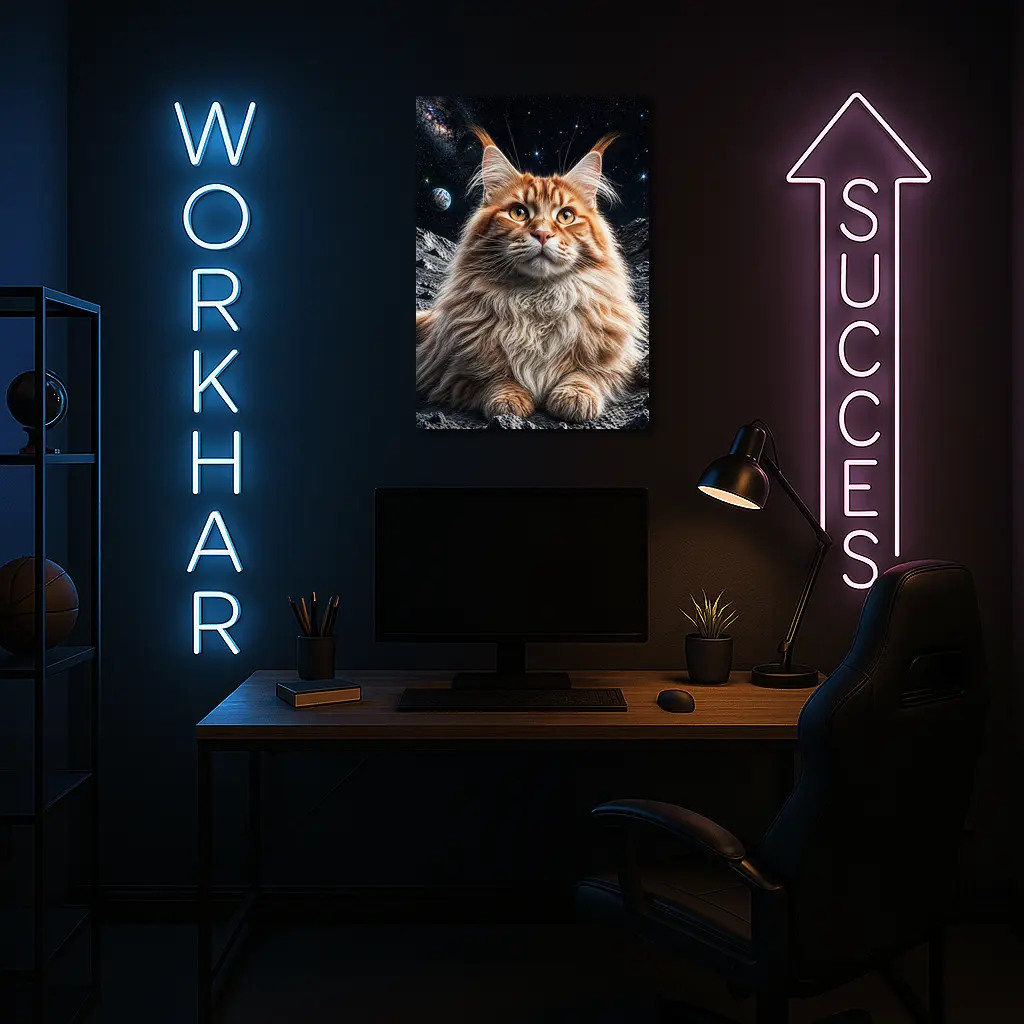 Maine Coon Cat Sitting On Moon Stars – Wall Art