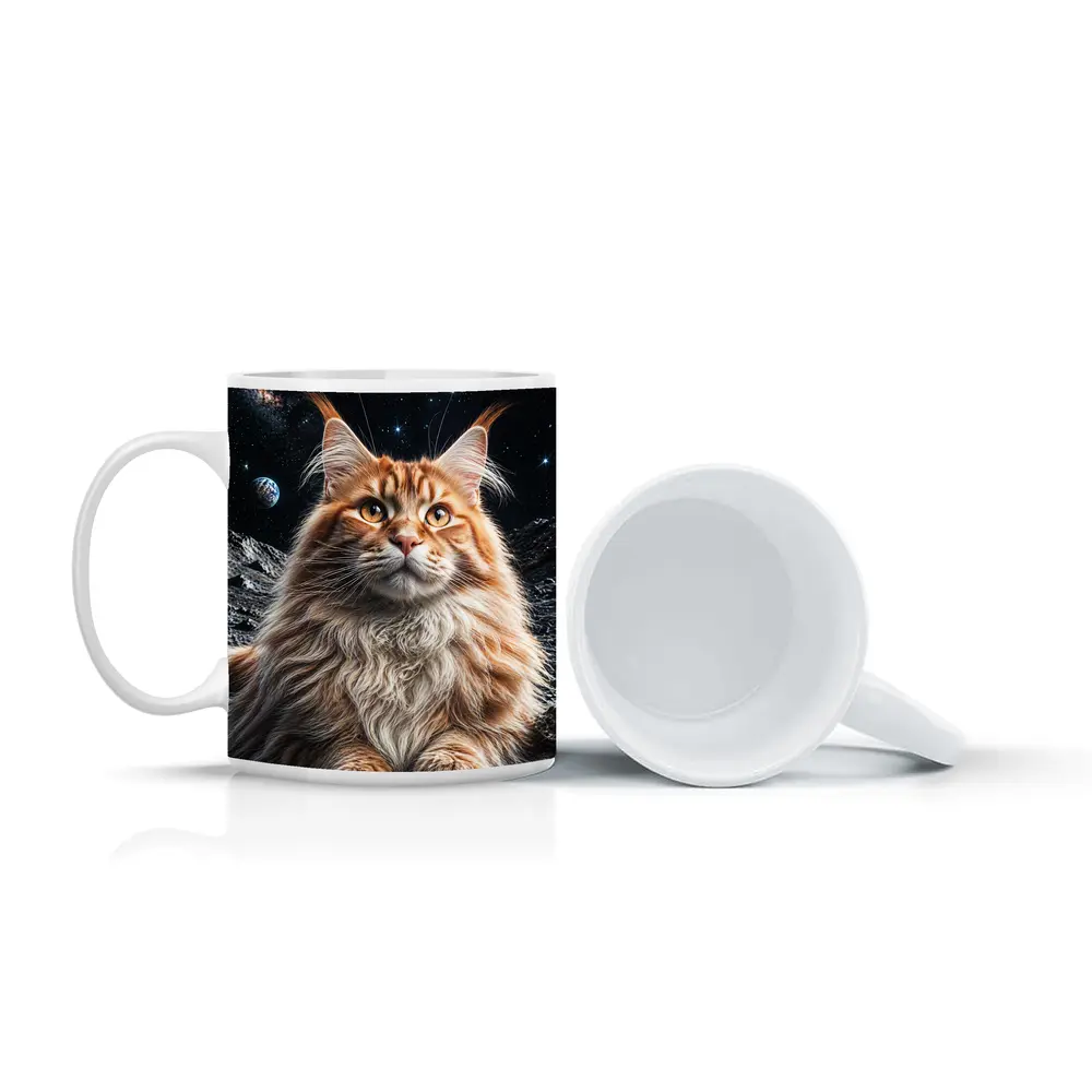 Maine Coon Cat Sitting On Moon Stars – Mugs