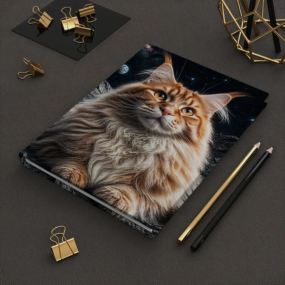 Maine Coon Cat Sitting On Moon Stars – Notebooks
