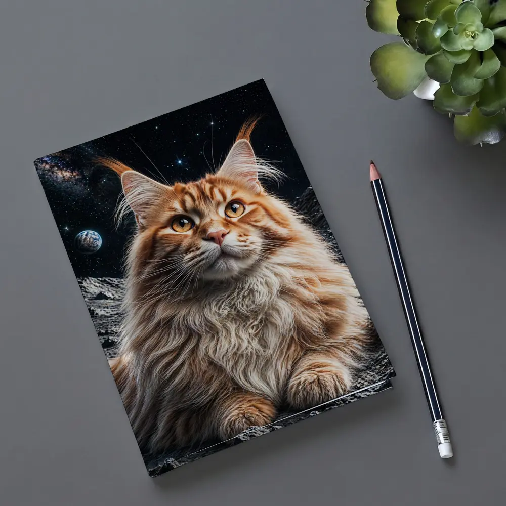 Maine Coon Cat Sitting On Moon Stars – Notebooks