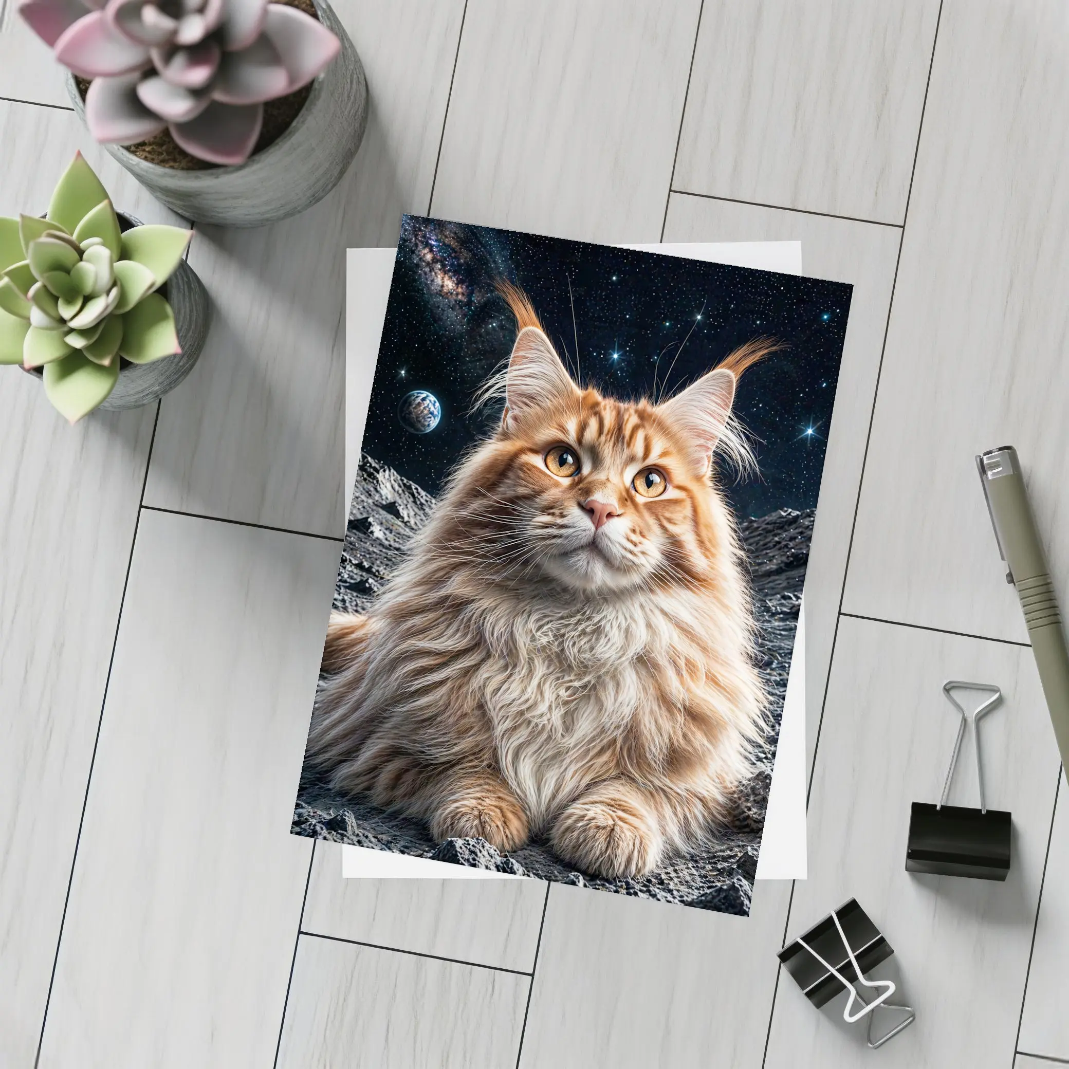 Maine Coon Cat Sitting On Moon Stars – Postcards