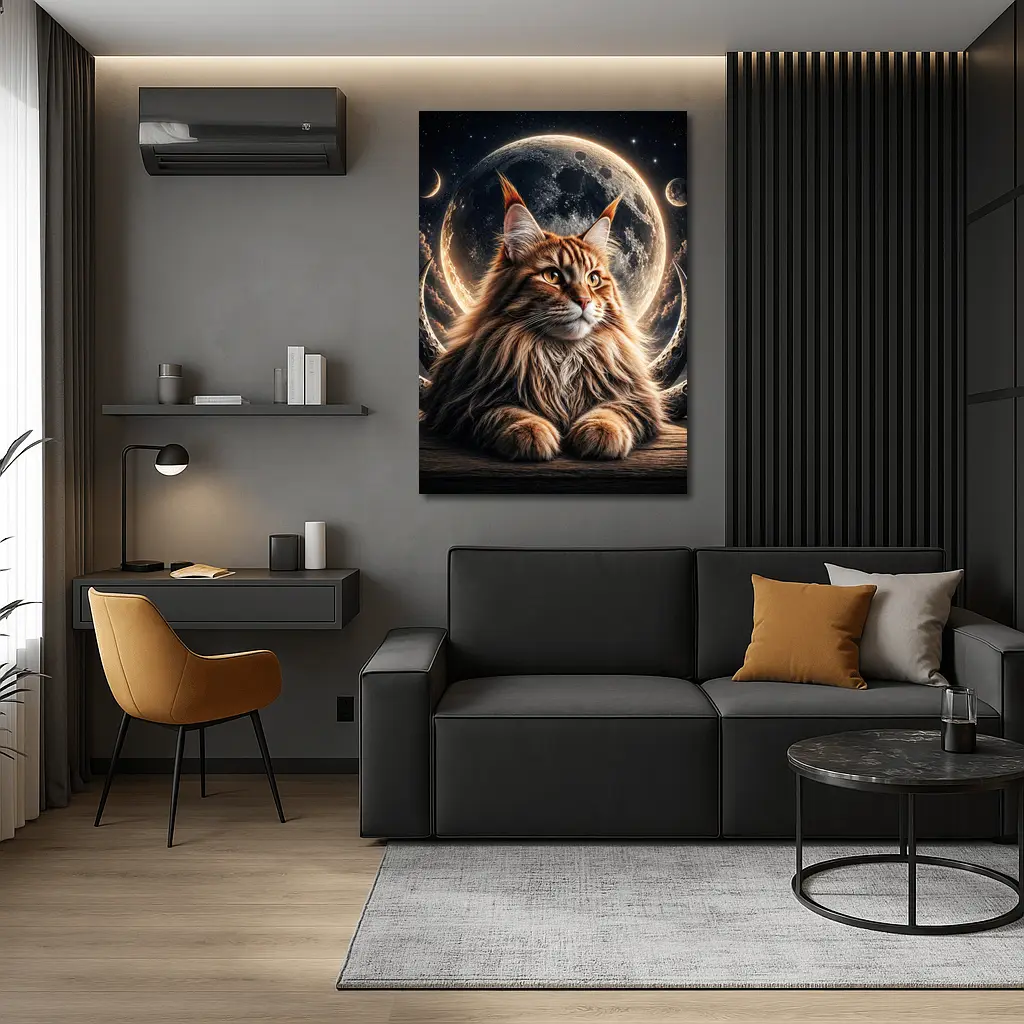Maine Coon Cat Moon Space Night Sky – Wall Art