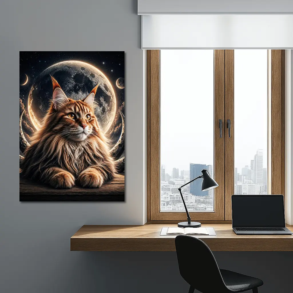 Maine Coon Cat Moon Space Night Sky – Wall Art