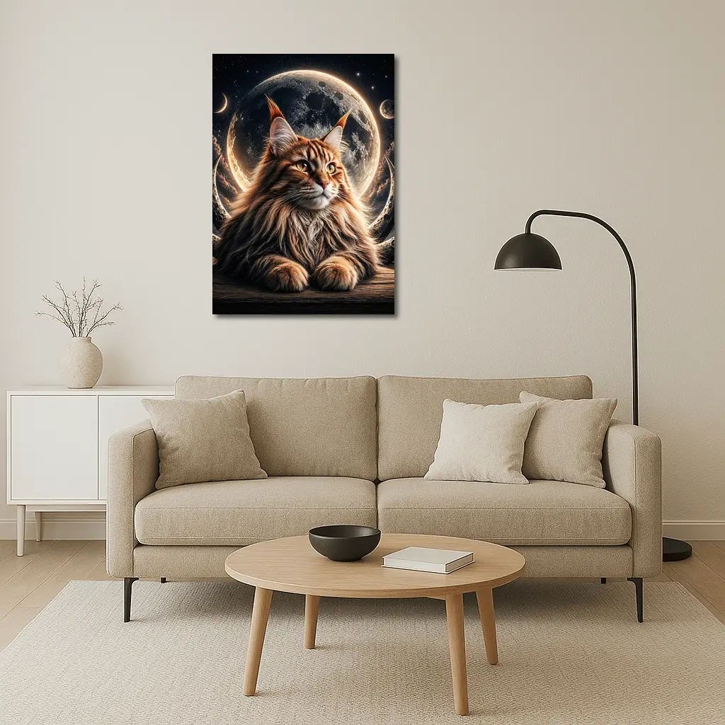 Maine Coon Cat Moon Space Night Sky – Wall Art