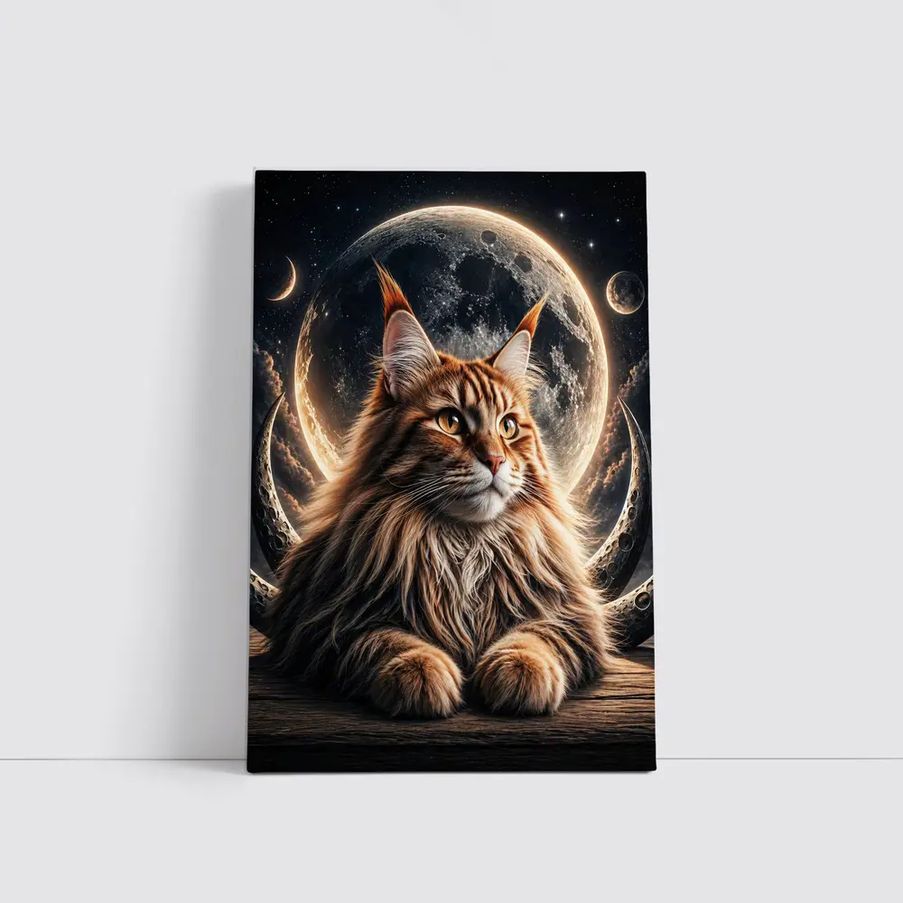 Maine Coon Cat Moon Space Night Sky – Wall Art