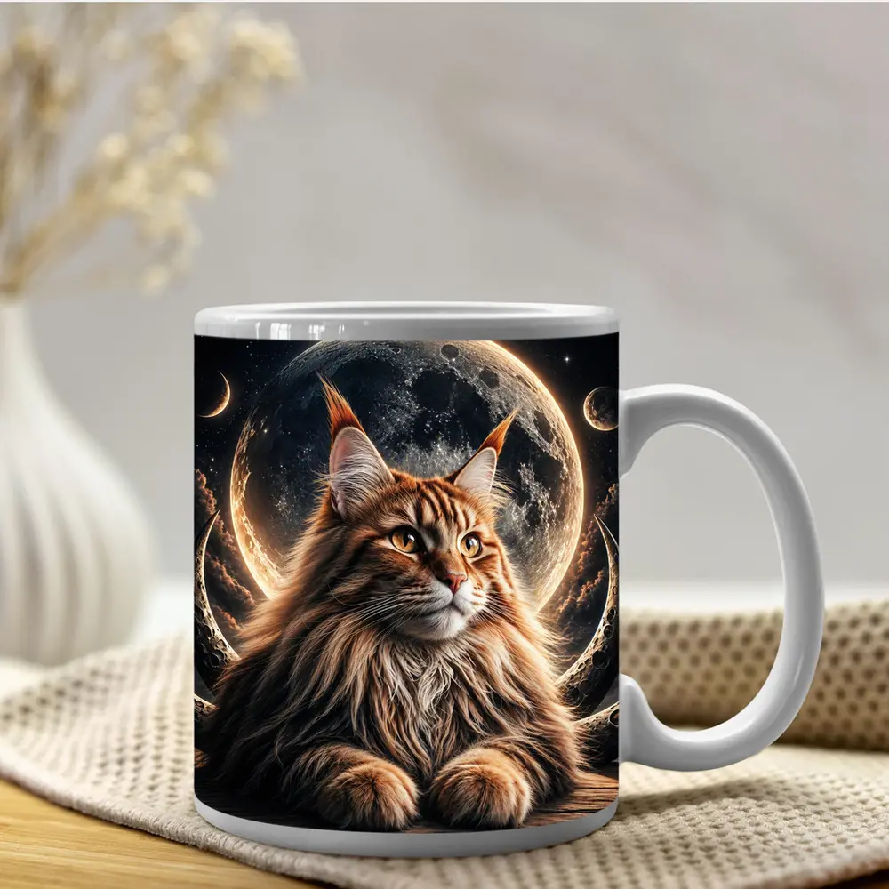 Maine Coon Cat Moon Space Night Sky – Mugs