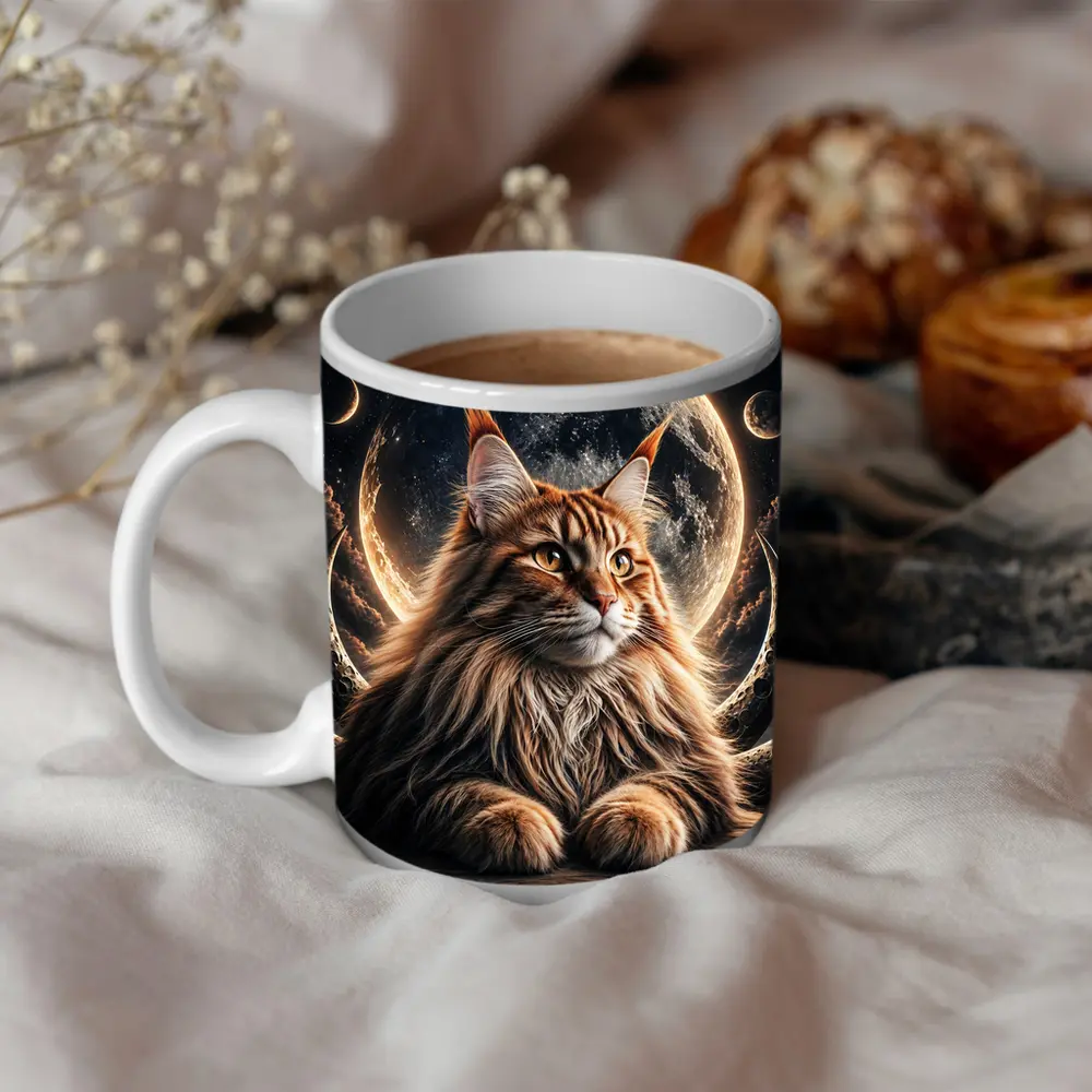 Maine Coon Cat Moon Space Night Sky – Mugs