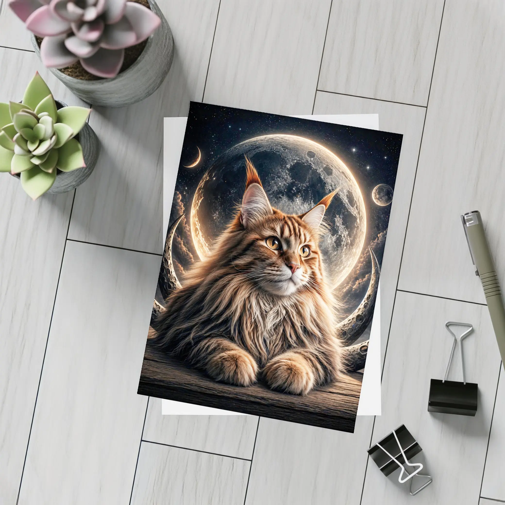 Maine Coon Cat Moon Space Night Sky – Postcards