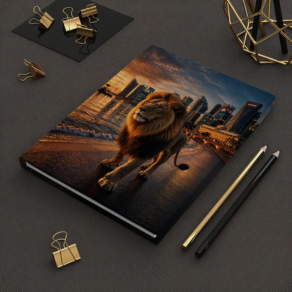 Lion Walking City Waterfront At Sunset – Notebooks