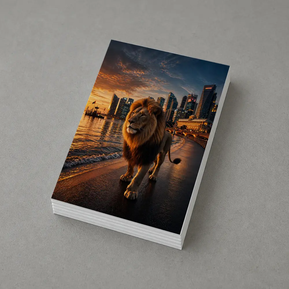 Lion Walking City Waterfront At Sunset – Postcards
