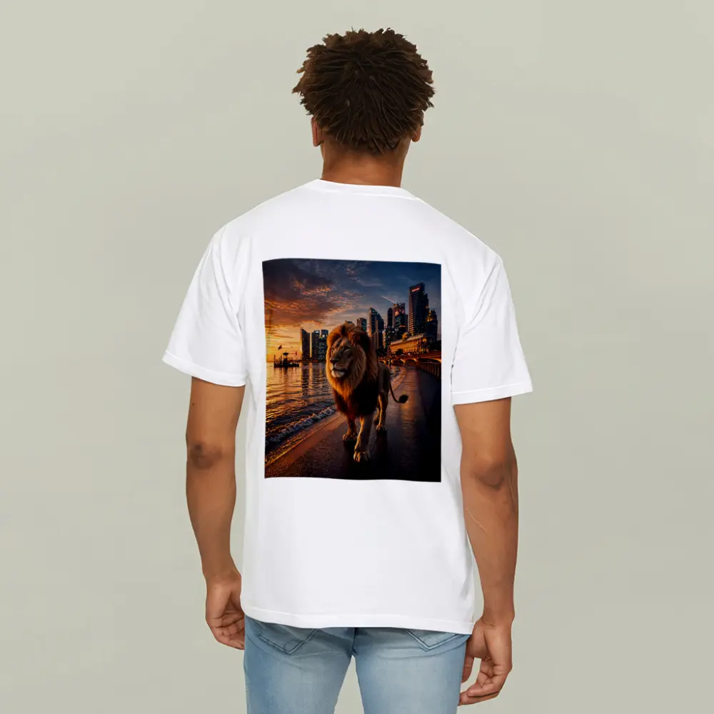 Lion Walking City Waterfront At Sunset – T-Shirts