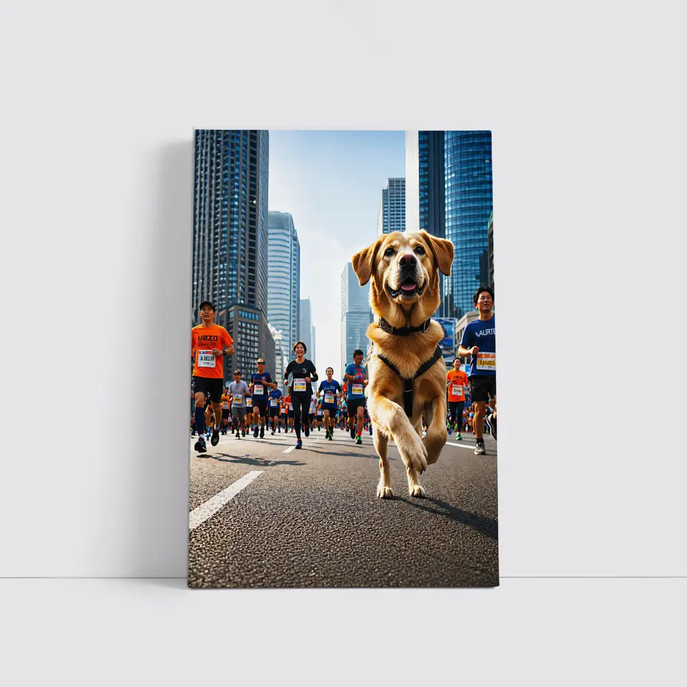 Golden Retriever Running City Marathon Race – Wall Art