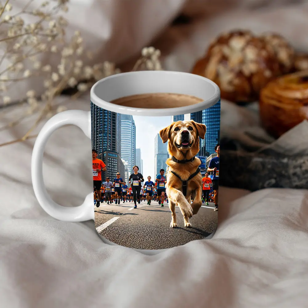 Golden Retriever Running City Marathon Race – Mugs