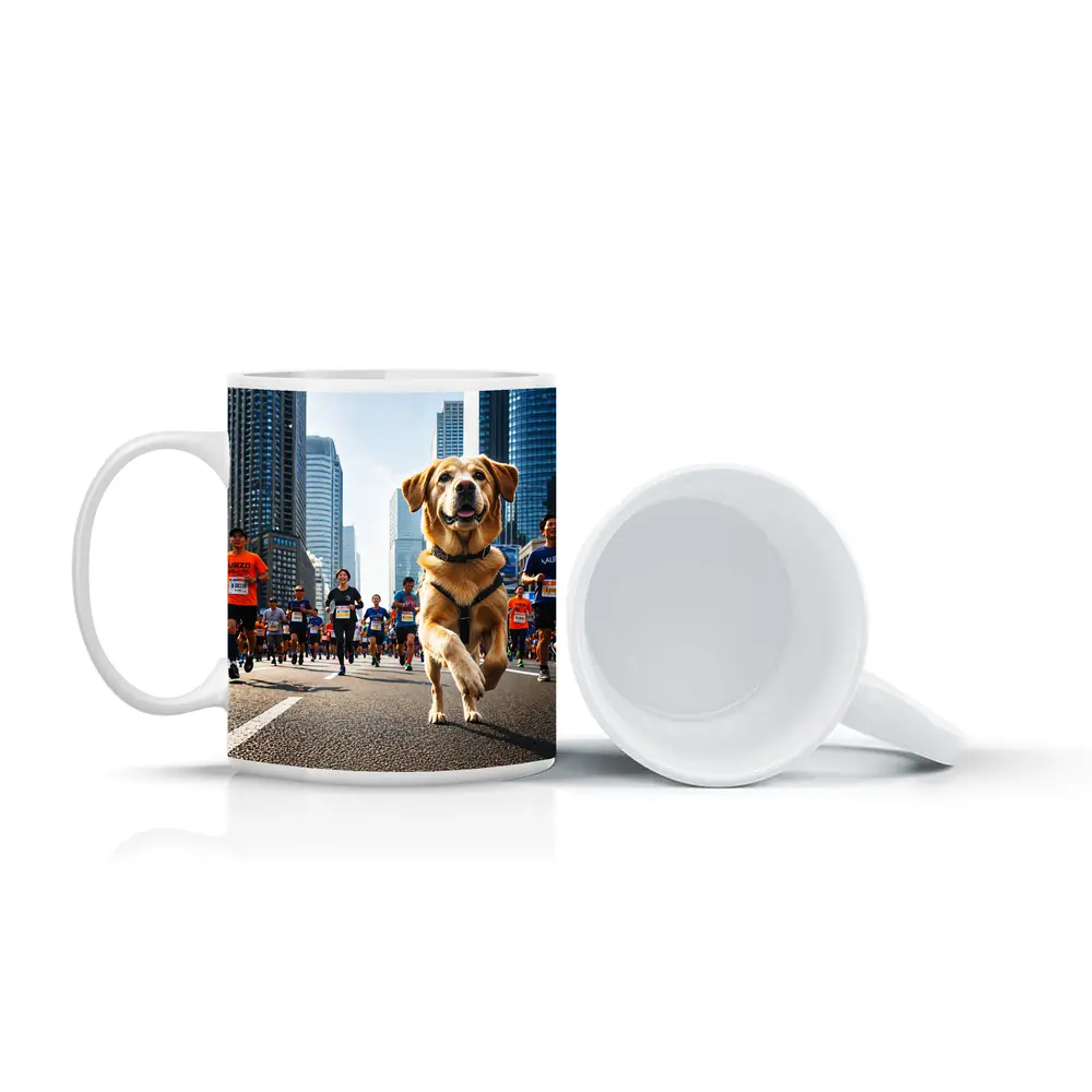 Golden Retriever Running City Marathon Race – Mugs