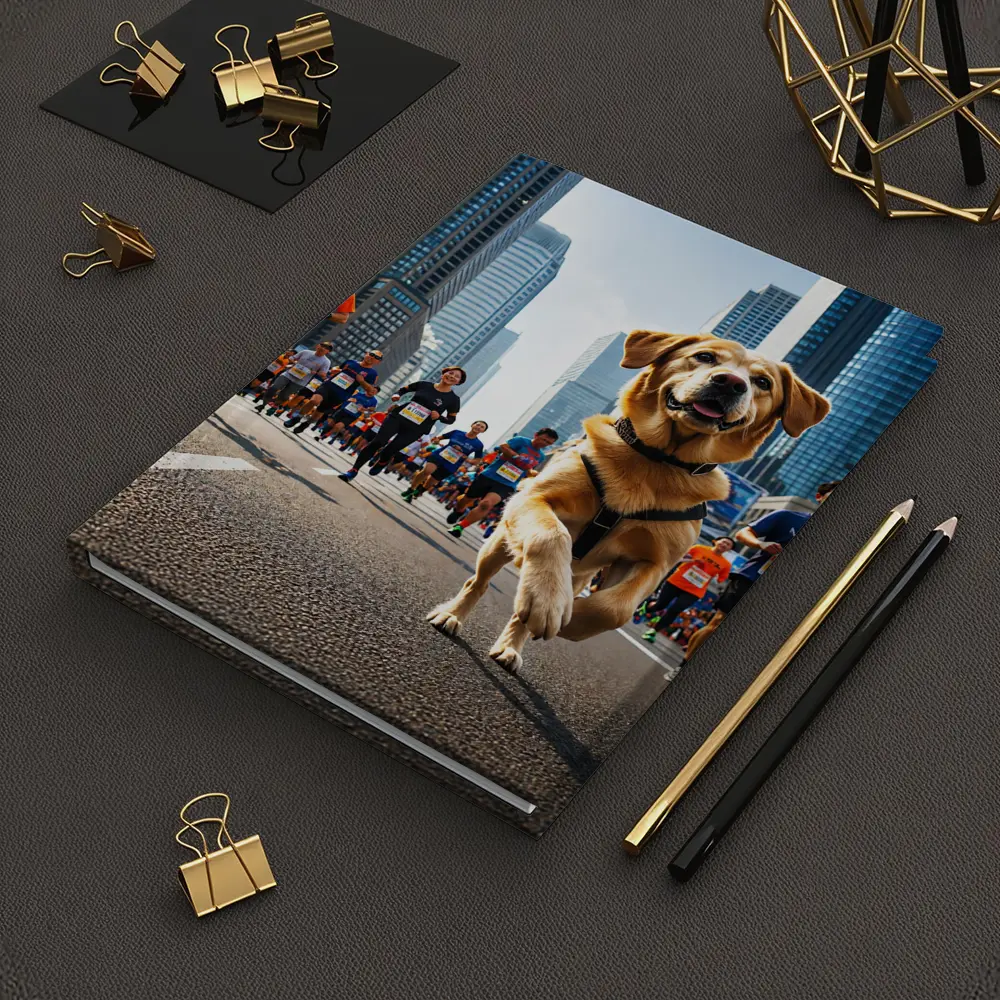 Golden Retriever Running City Marathon Race – Notebooks