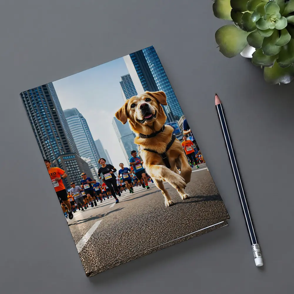 Golden Retriever Running City Marathon Race – Notebooks