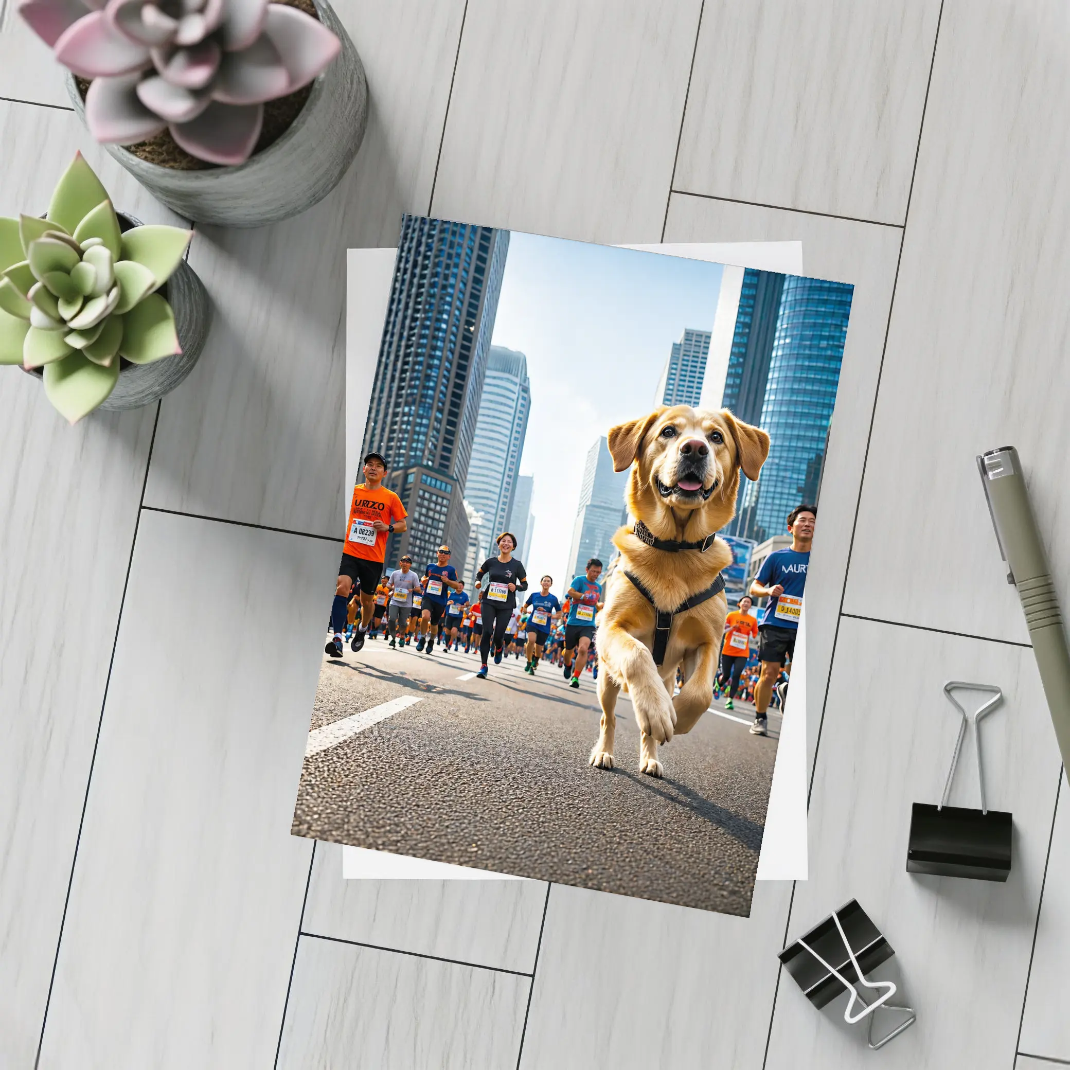 Golden Retriever Running City Marathon Race – Postcards