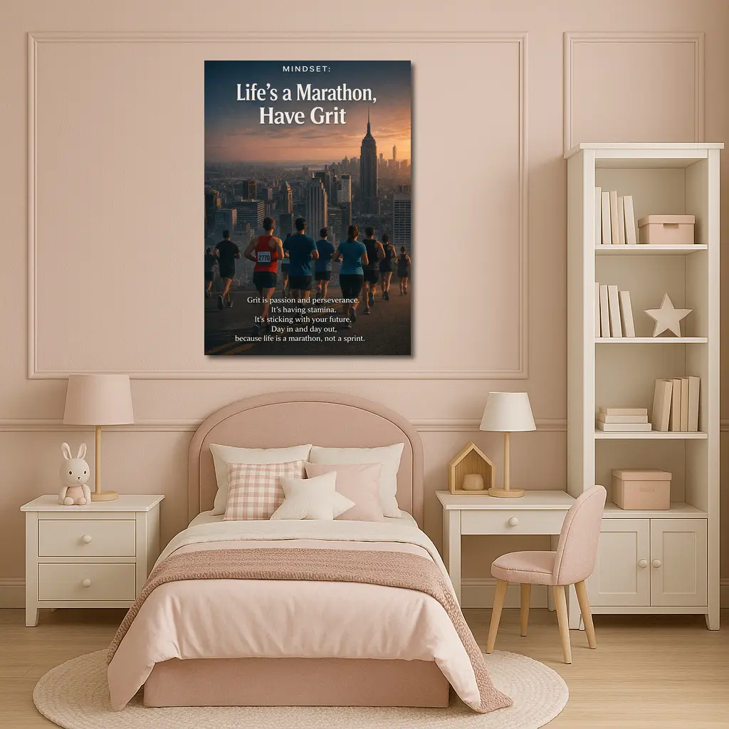 Life Marathon Grit Mindset Runners City Skyline – Wall Art