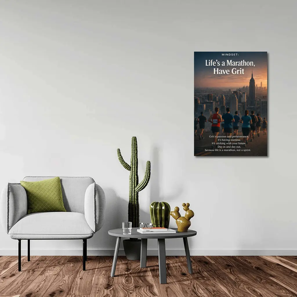 Life Marathon Grit Mindset Runners City Skyline – Wall Art