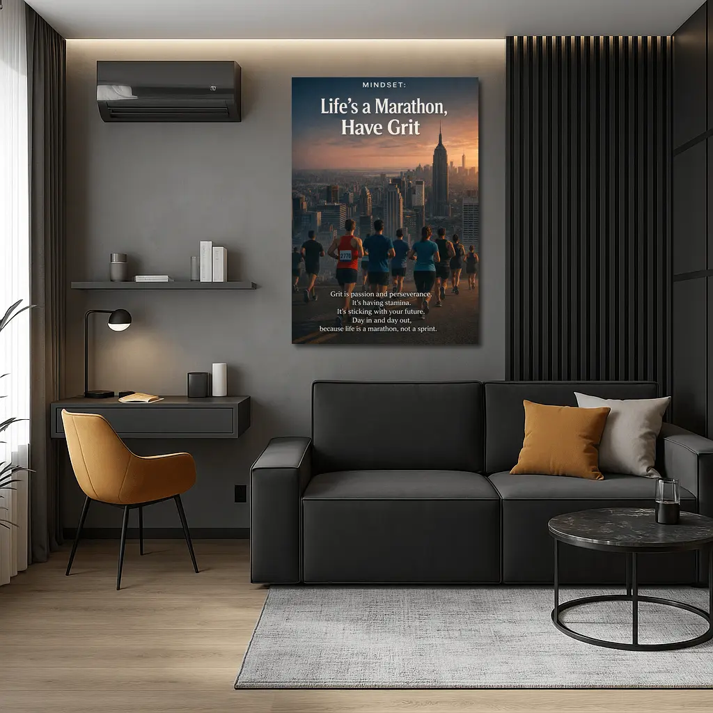Life Marathon Grit Mindset Runners City Skyline – Wall Art