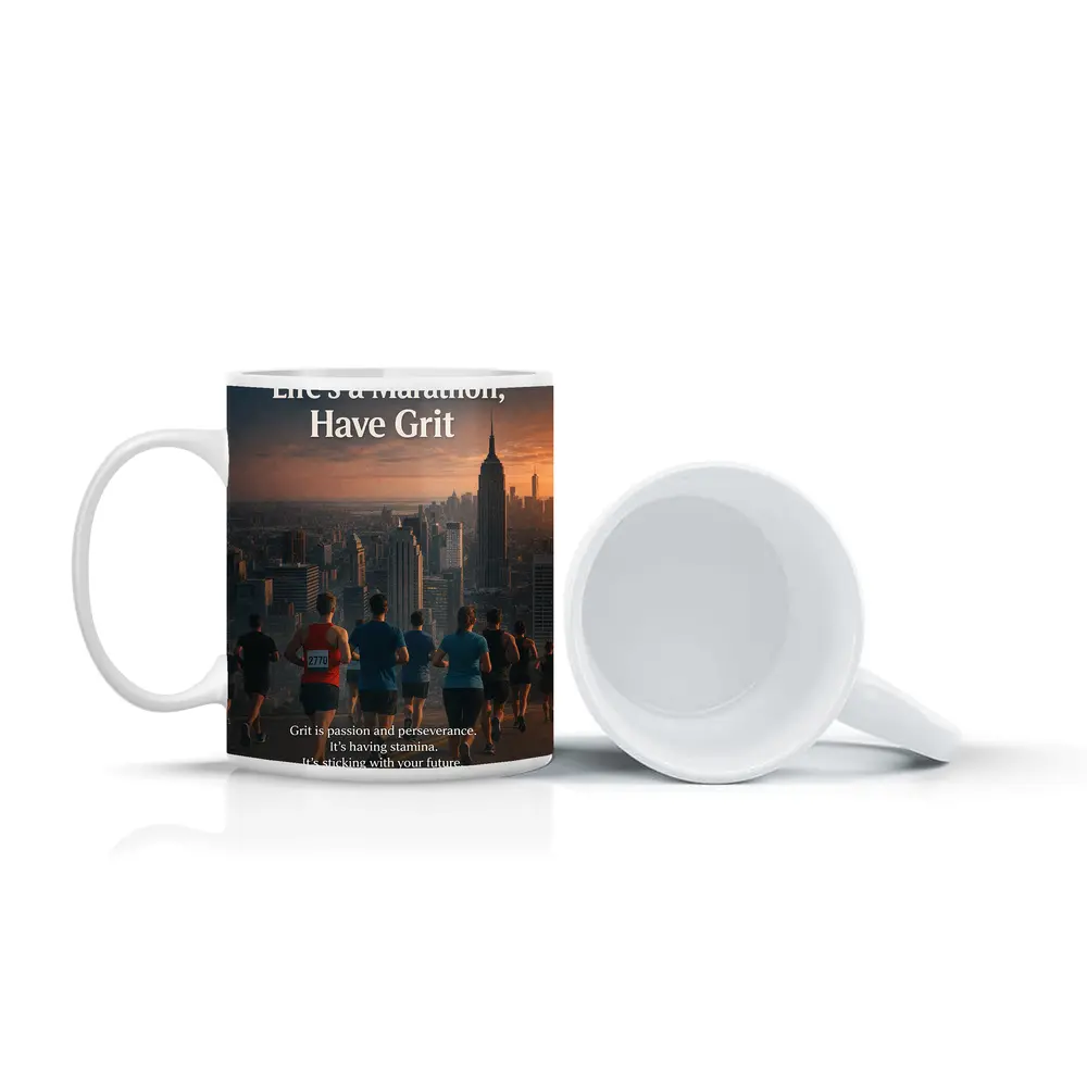 Life Marathon Grit Mindset Runners City Skyline – Mugs