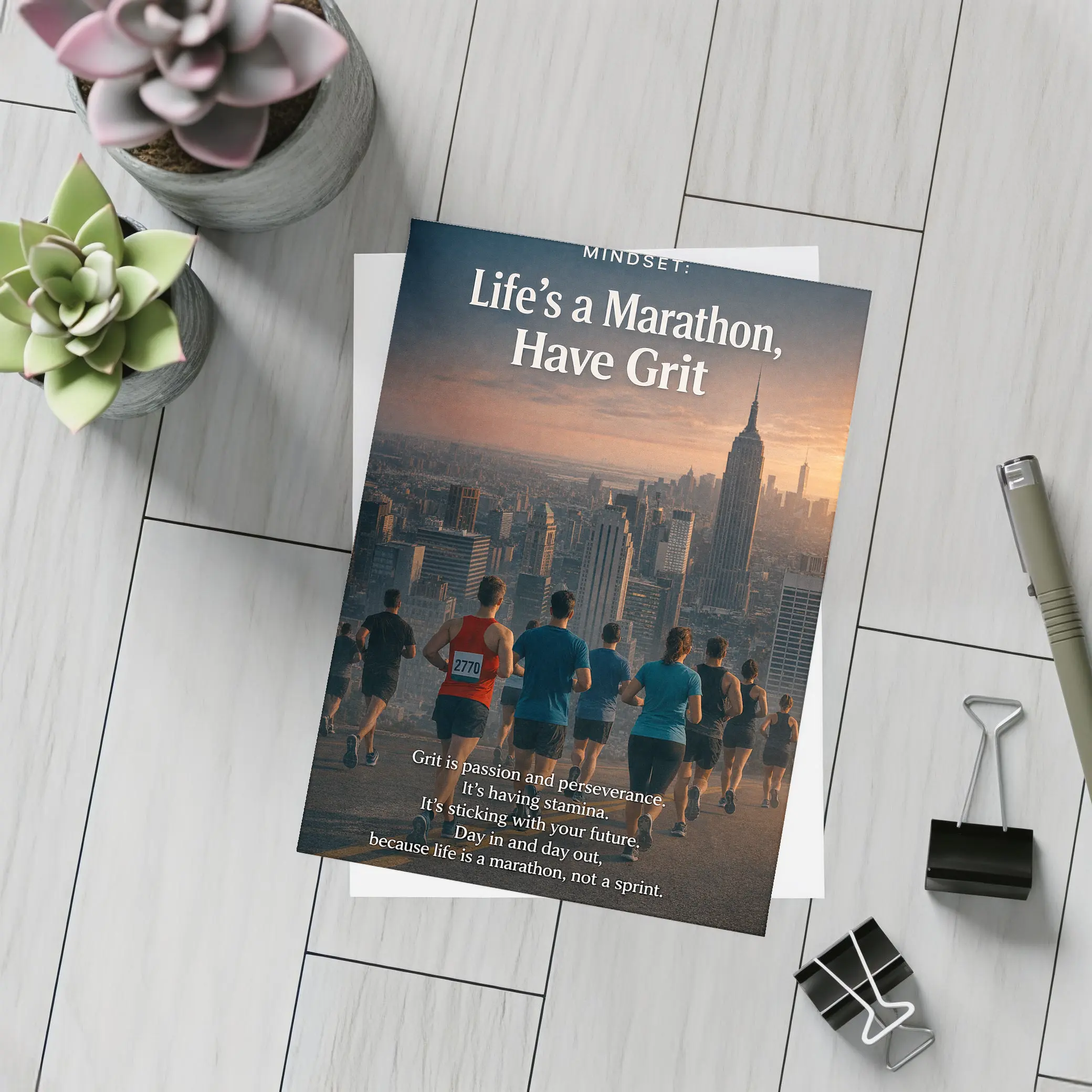 Life Marathon Grit Mindset Runners City Skyline – Postcards