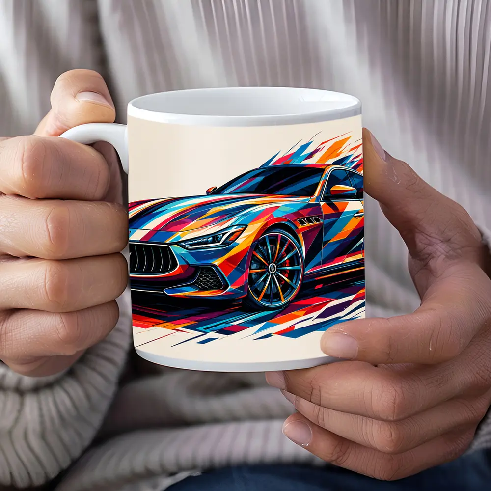 Maserati Ghibli Colorful Abstract Art Print – Mugs