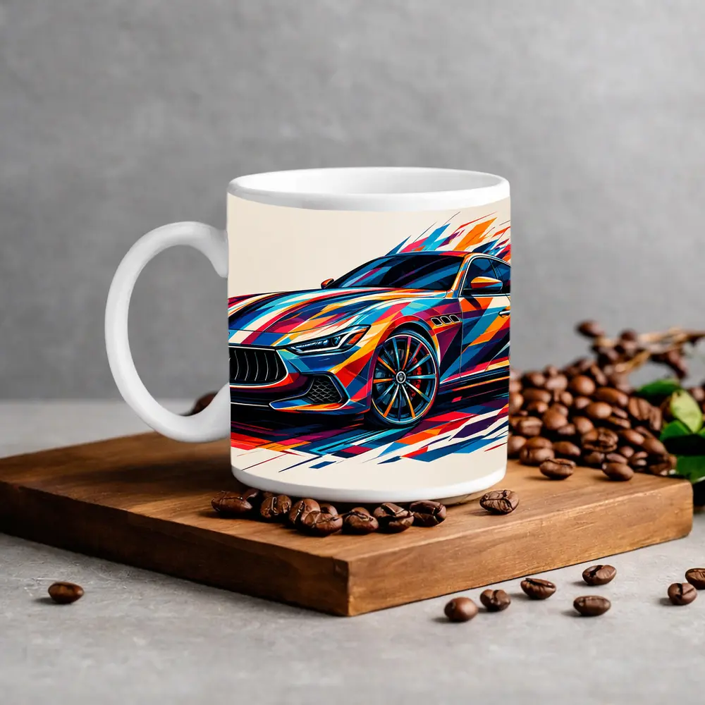Maserati Ghibli Colorful Abstract Art Print – Mugs