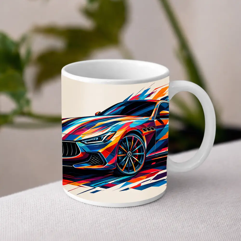 Maserati Ghibli Colorful Abstract Art Print – Mugs
