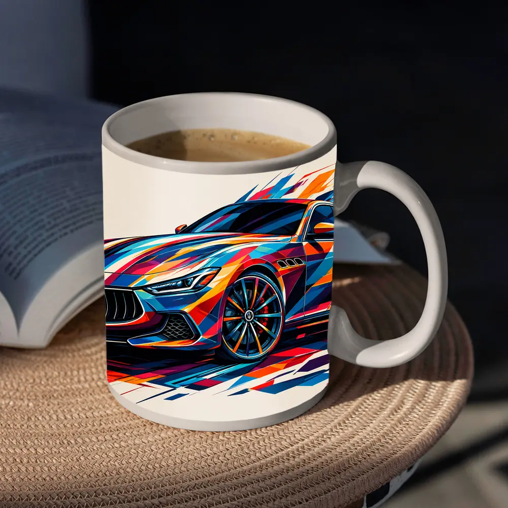 Maserati Ghibli Colorful Abstract Art Print – Mugs