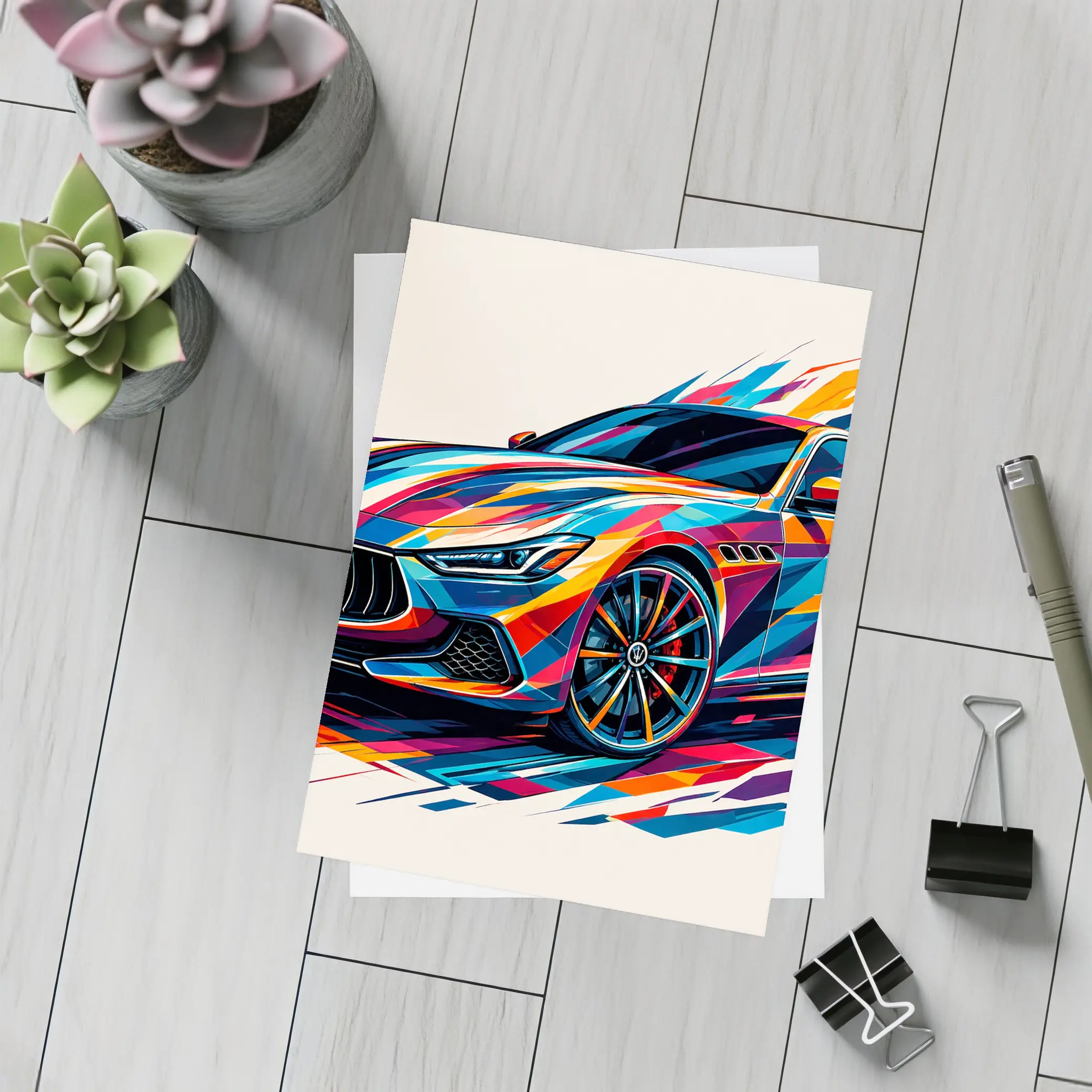 Maserati Ghibli Colorful Abstract Art Print – Postcards