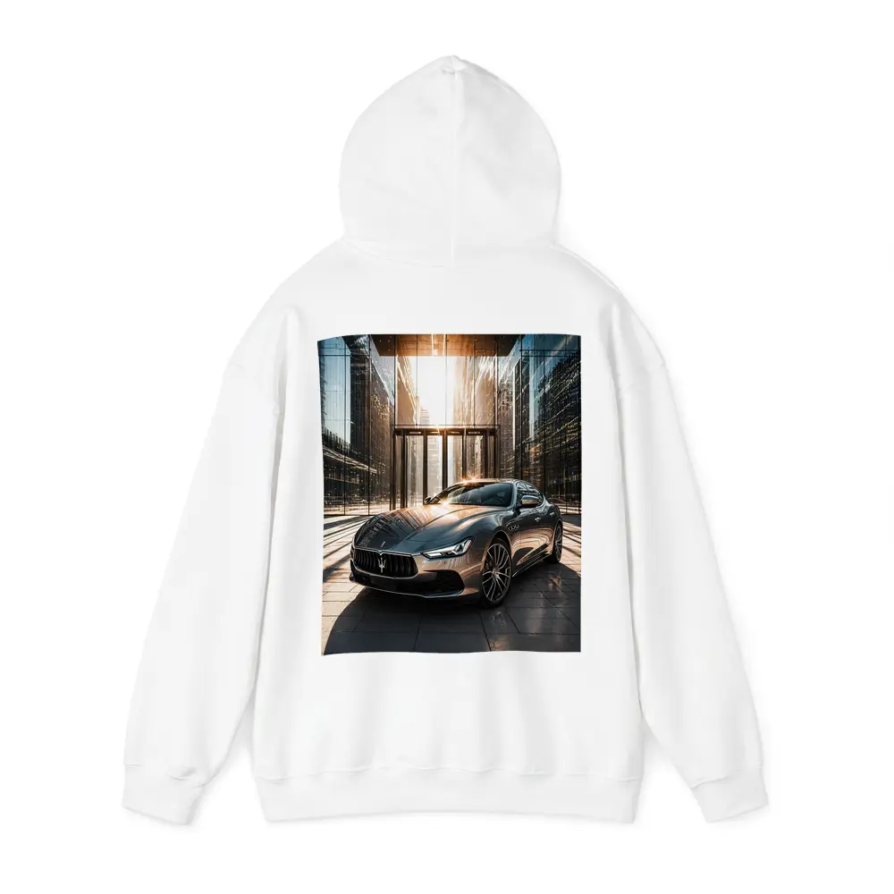Maserati Ghibli Gray Sedan Glass Building – Hoodies