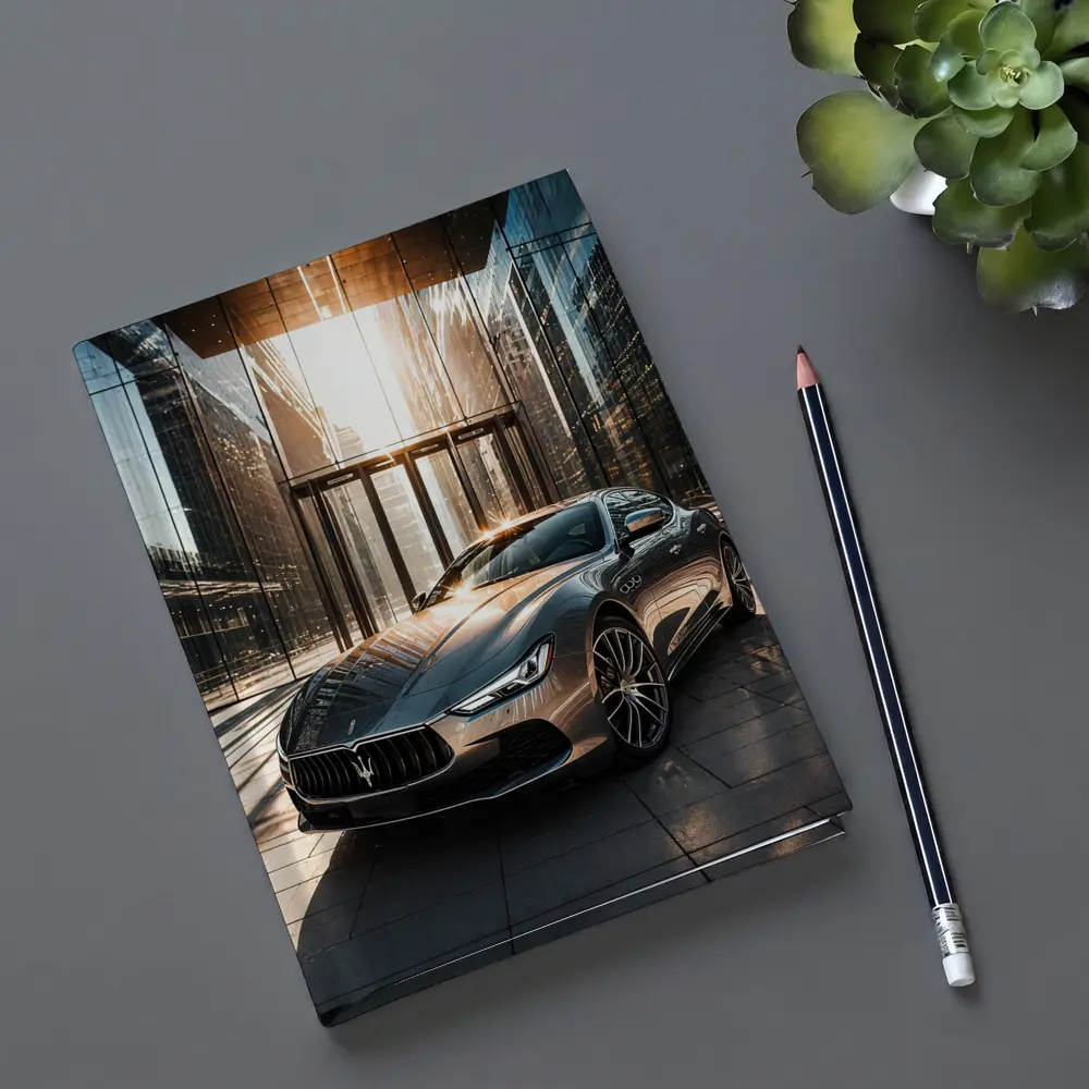 Maserati Ghibli Gray Sedan Glass Building – Notebooks