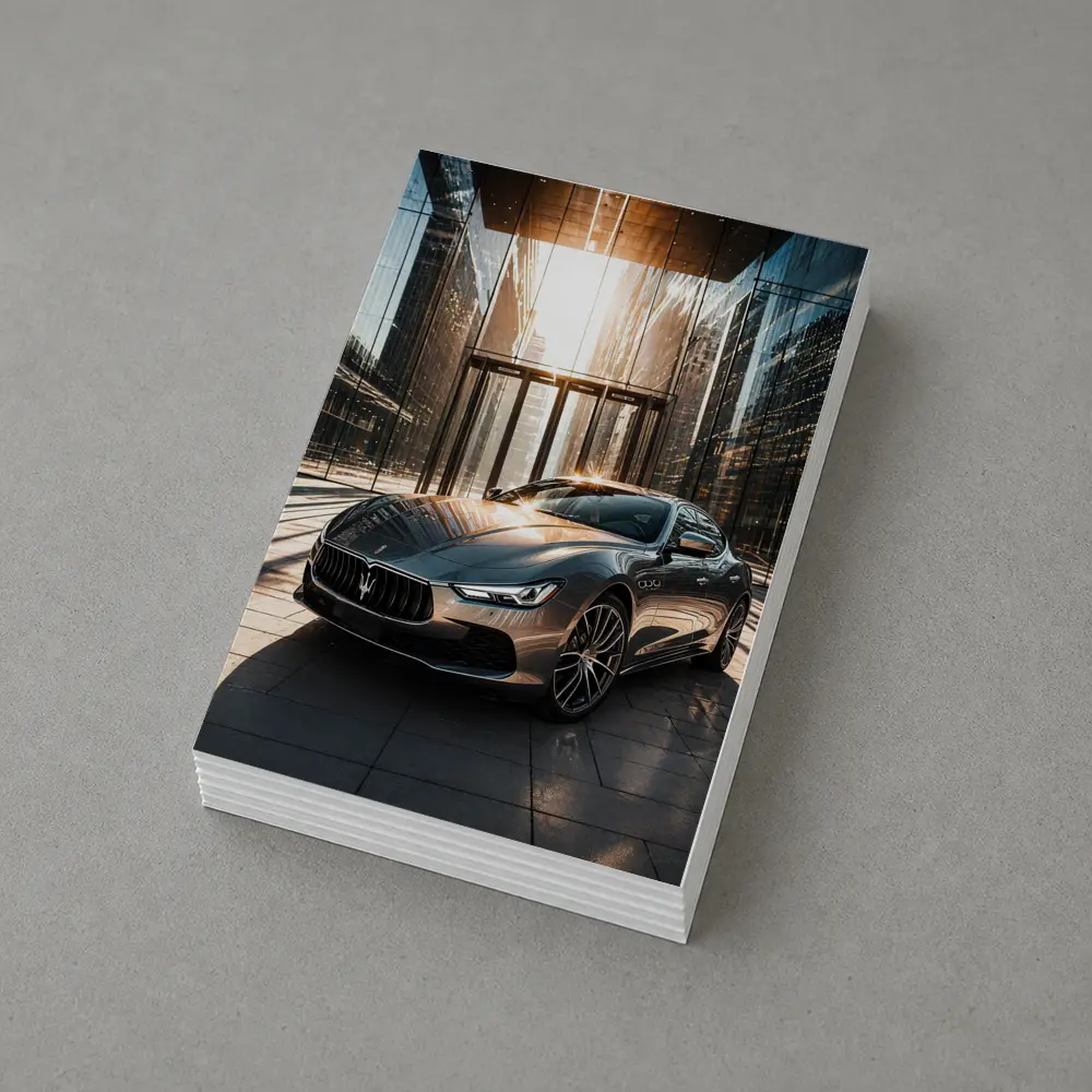 Maserati Ghibli Gray Sedan Glass Building – Postcards