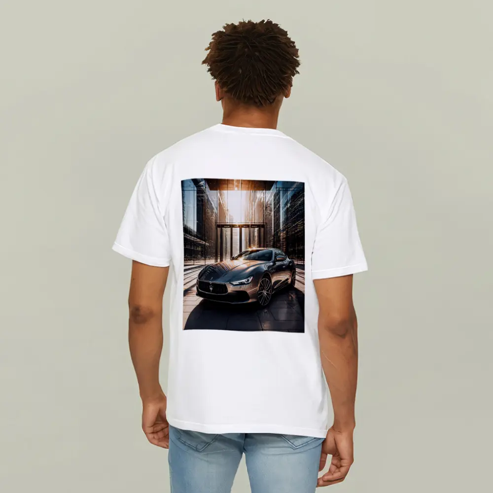 Maserati Ghibli Gray Sedan Glass Building – T-Shirts