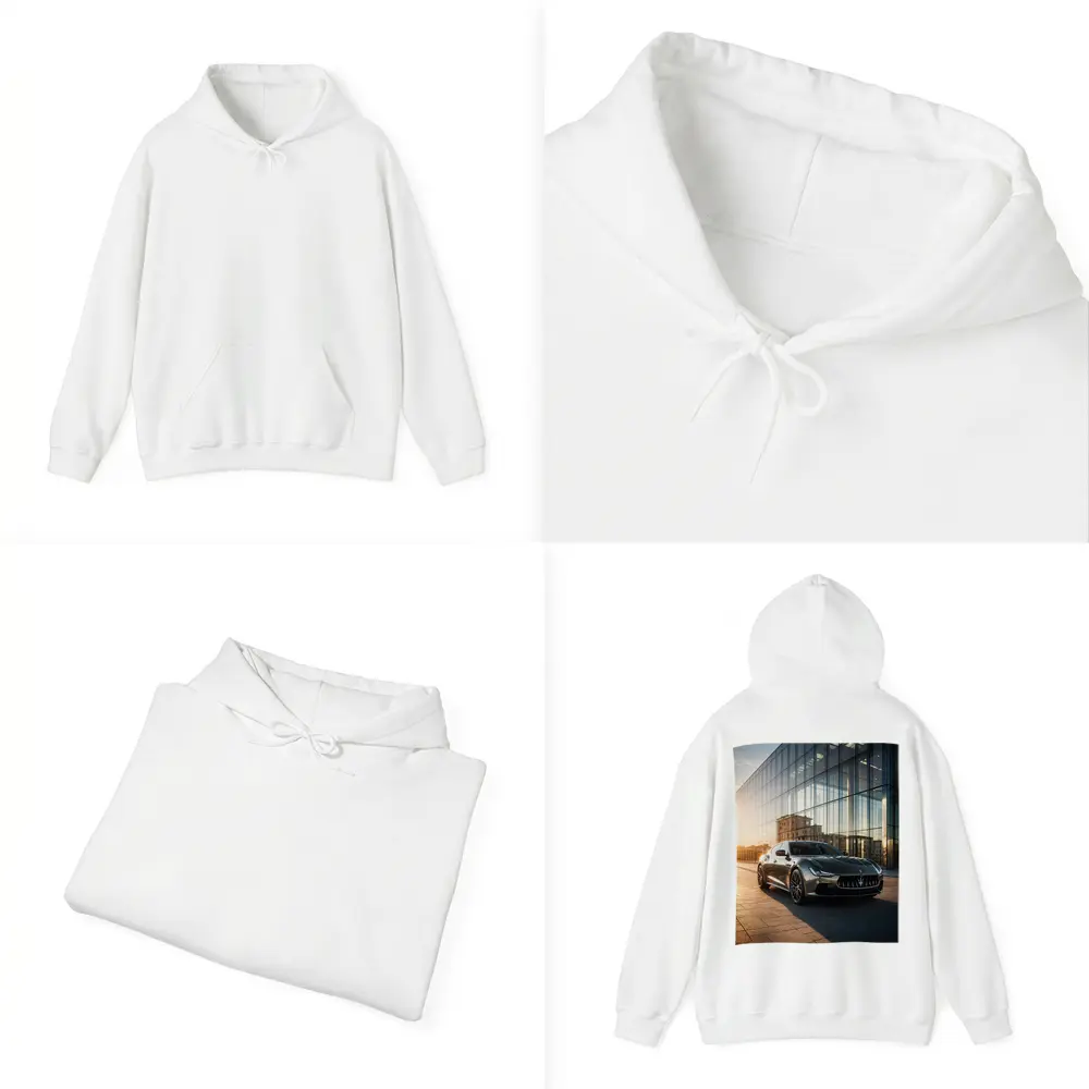 Maserati Ghibli Gray Glass Building Sunset – Hoodies