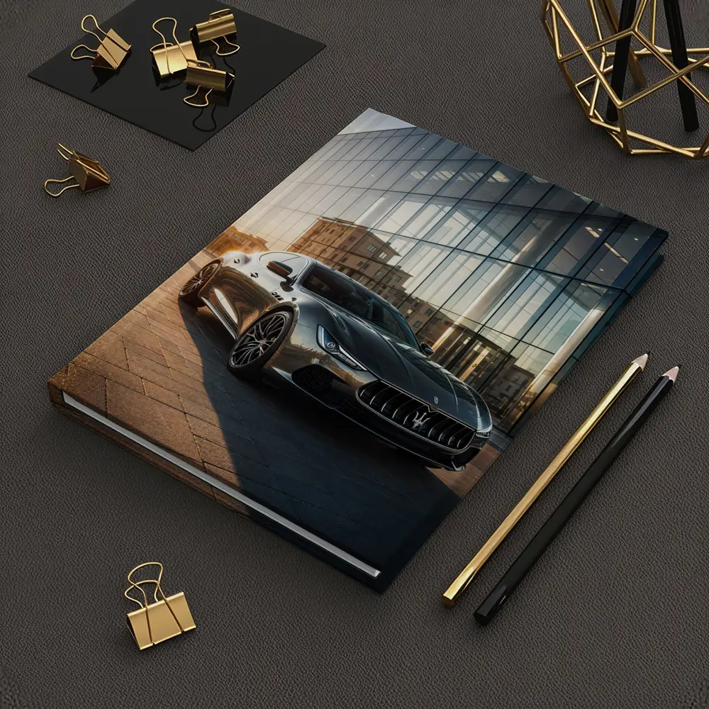Maserati Ghibli Gray Glass Building Sunset – Notebooks
