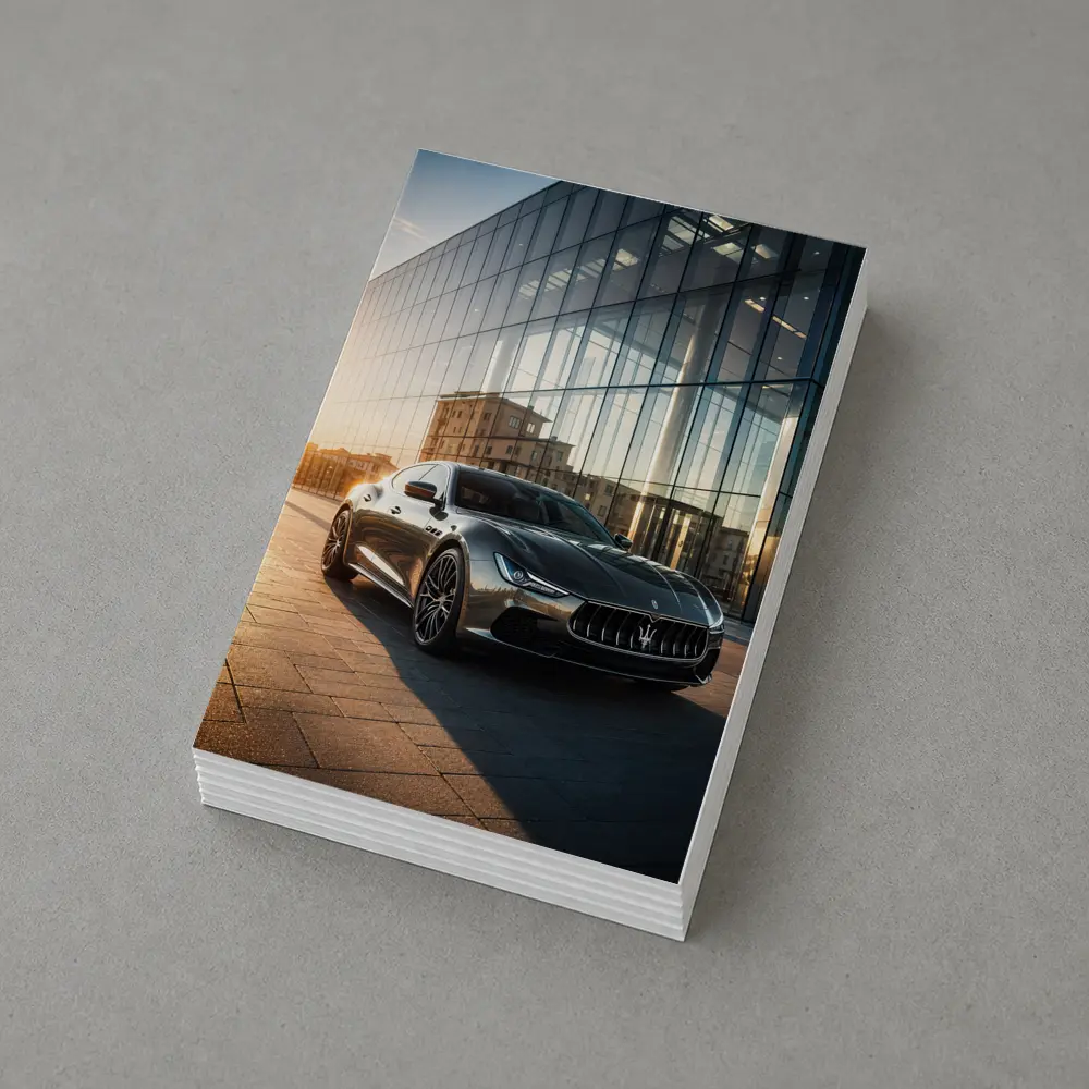 Maserati Ghibli Gray Glass Building Sunset – Postcards