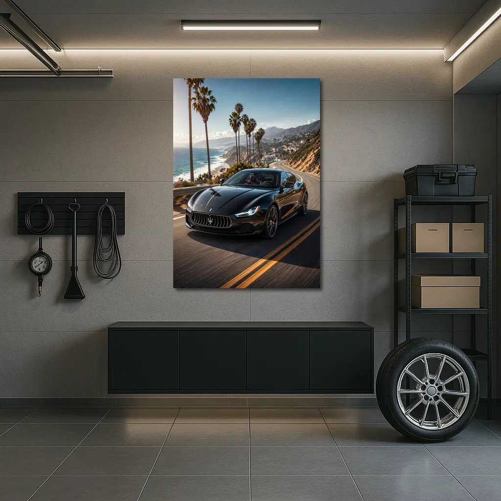 Maserati Ghibli Black Coastal Road Drive – Wall Art