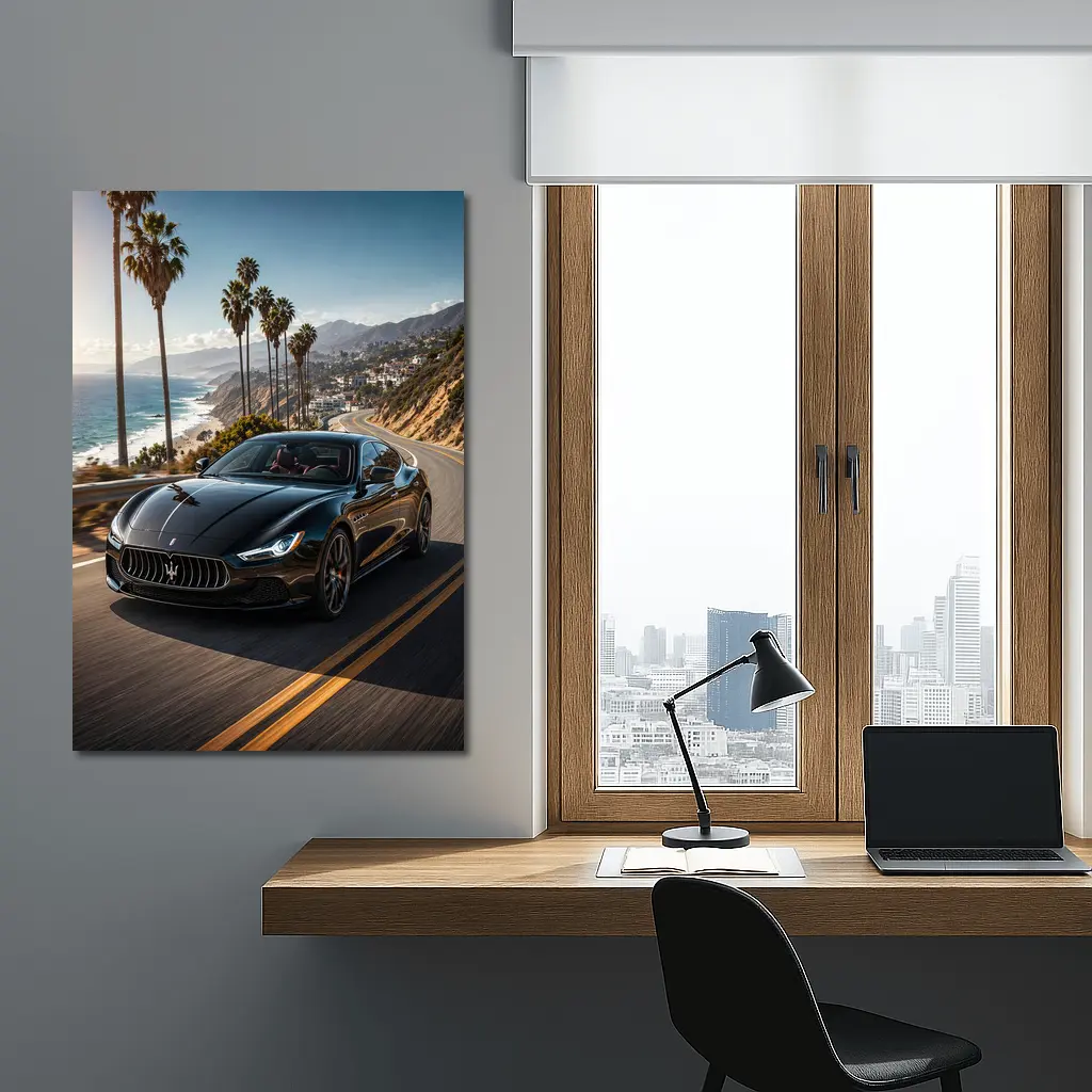 Maserati Ghibli Black Coastal Road Drive – Wall Art