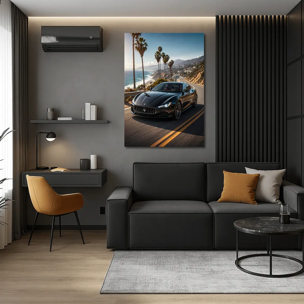 Maserati Ghibli Black Coastal Road Drive – Wall Art